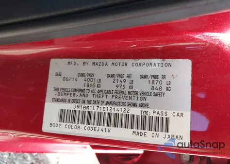 2014 Mazda Mazda3 I Touring из США, поврежденный, VIN JM1BM1L71E1214122